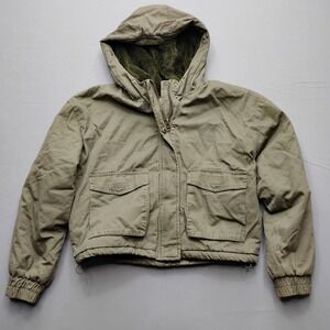 Aeropostale Womens Olive Green Faux Fur Lined Hooded Utility Jacket Large